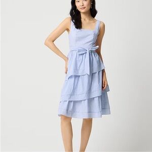 NWT J Crew blue striped tiered ruffle dress